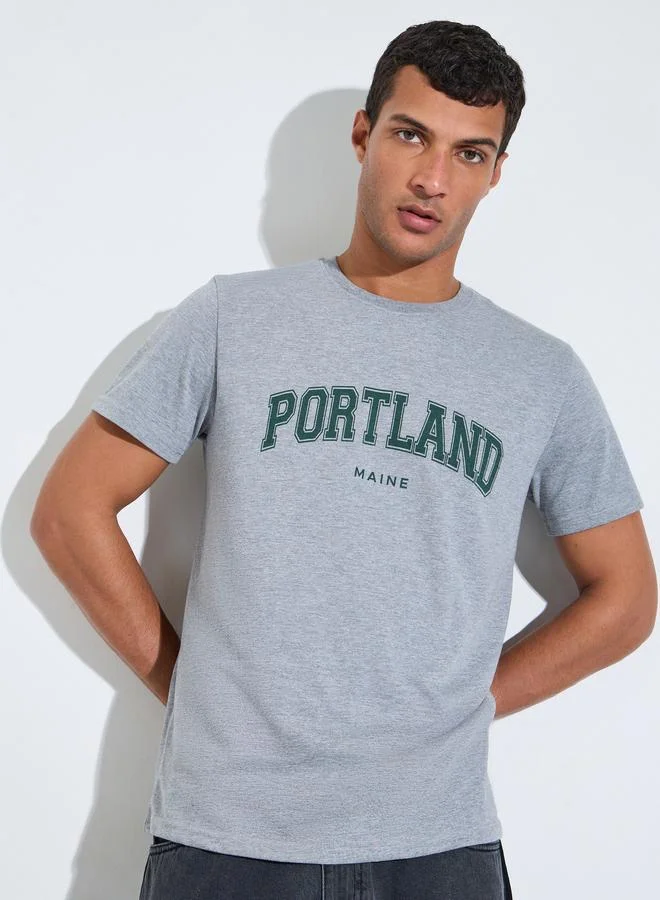 Men Grey Text Print Regular Fit Jersey T-Shirt
