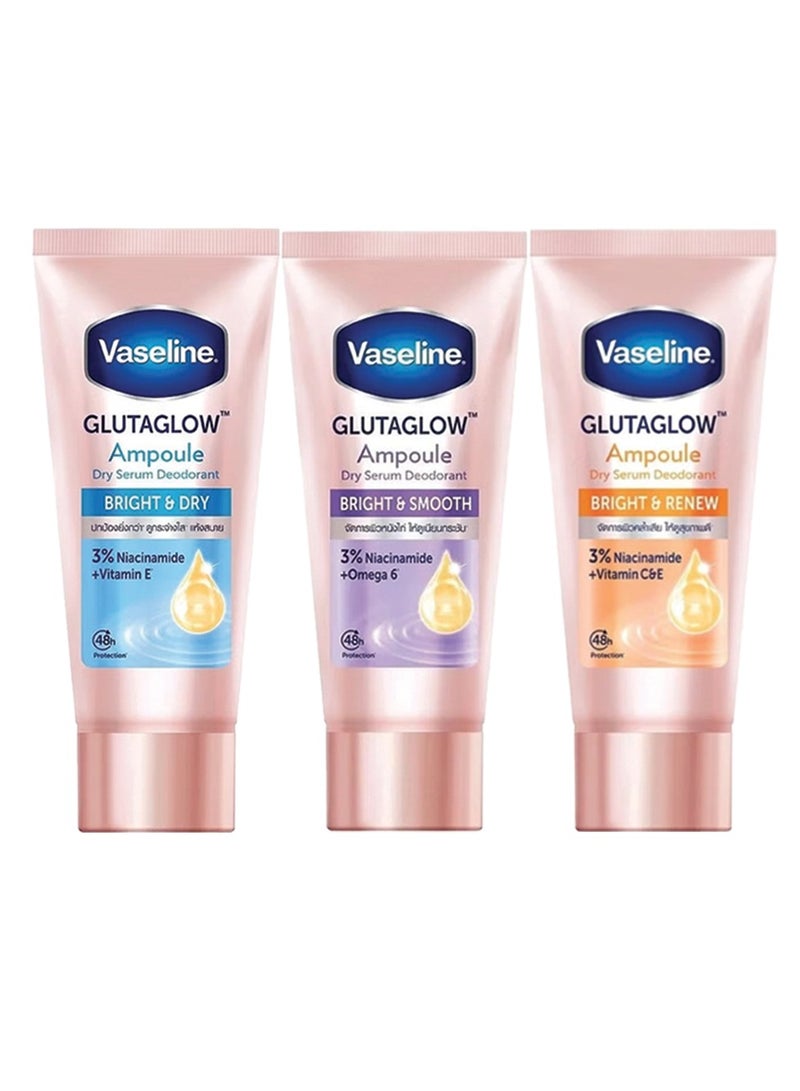 Vaseline Glutaglow Set of Bright&Dry ,Bright&Smooth and Bright&Renew Ampoule Dry Serum Deodorant each 45ml