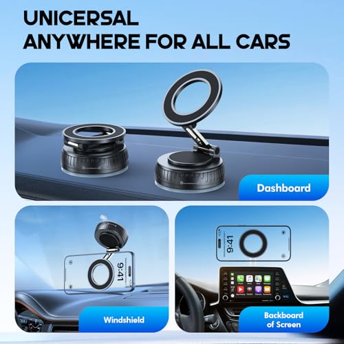 Ktryman Vacuum & Magnetic Car Phone Holder for MagSafe 【Upgraded 120+ LBS】 360° Adjustable Cell Phone Holders for Your Car, Car Phone Mount Accessories for iPhone 17 Pro Max 16 15 14 13 12 Air Plus - Image 2