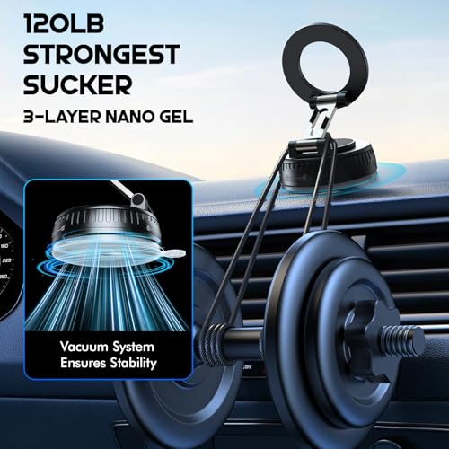 Ktryman Vacuum & Magnetic Car Phone Holder for MagSafe 【Upgraded 120+ LBS】 360° Adjustable Cell Phone Holders for Your Car, Car Phone Mount Accessories for iPhone 17 Pro Max 16 15 14 13 12 Air Plus - Image 3