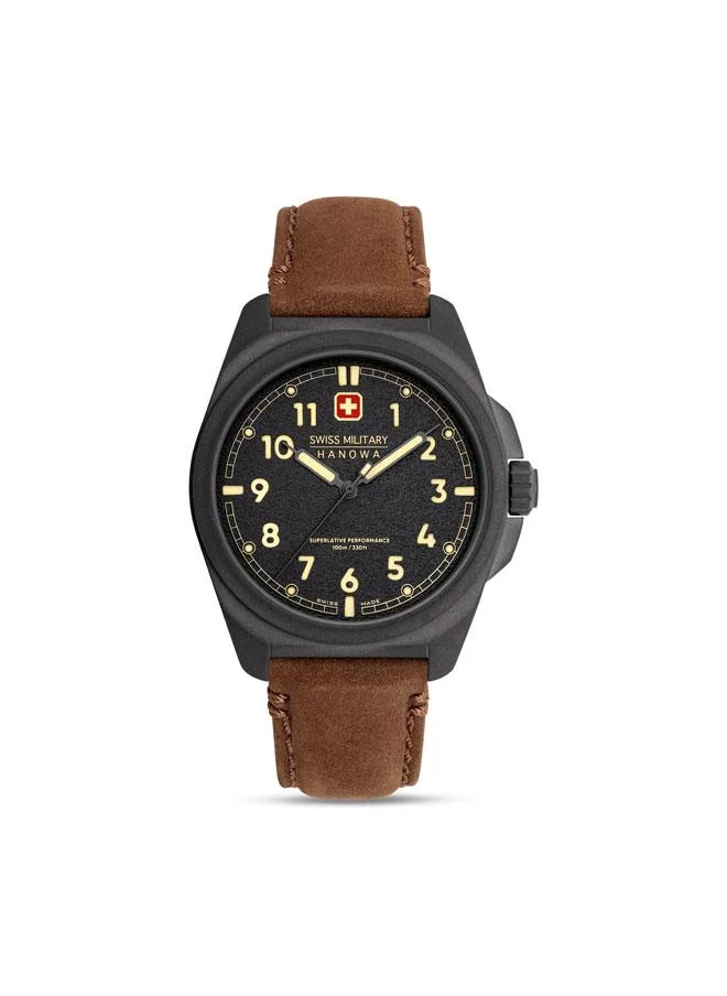 SWISS MILITARY HANOWA Fieldmaster 40mm Men's Analog Watch with Brown Genuine Leather Strap