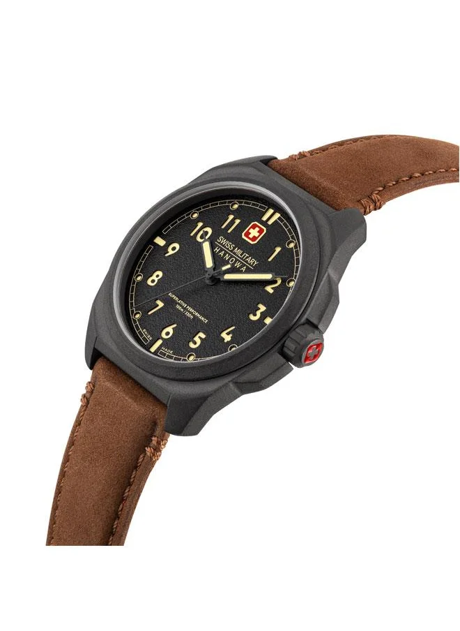 SWISS MILITARY HANOWA Fieldmaster 40mm Men's Analog Watch with Brown Genuine Leather Strap