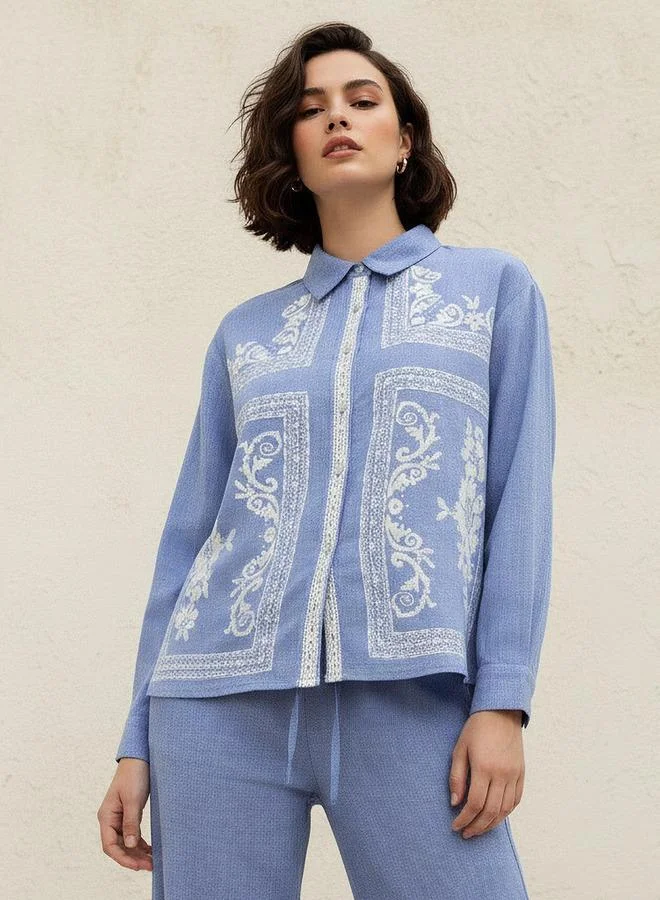 Lee Cooper Lee Cooper Chambray Cotton Shirt with Embroidered Detail