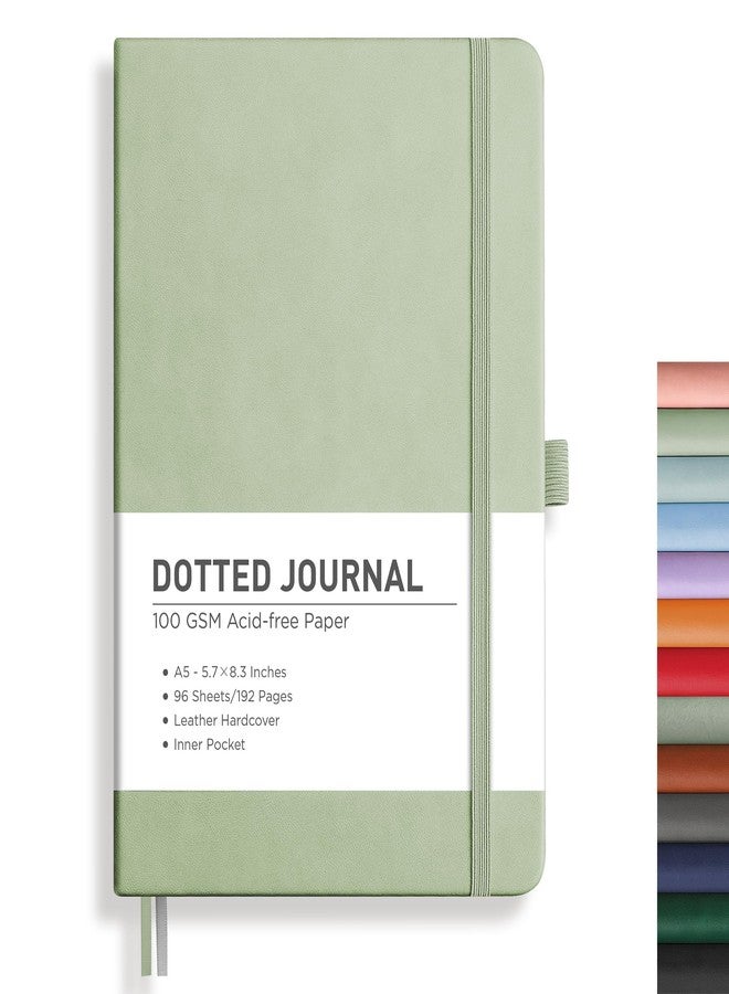 RETTACY Bullet Dotted Journal Notebook, 192 Pages, A5 Medium Size (5.7'' x 8.3''), Leather Hardcover, 100 GSM Thick Paper, for Bullet Journaling, Planning, Tracking (Light Green) - Image 1