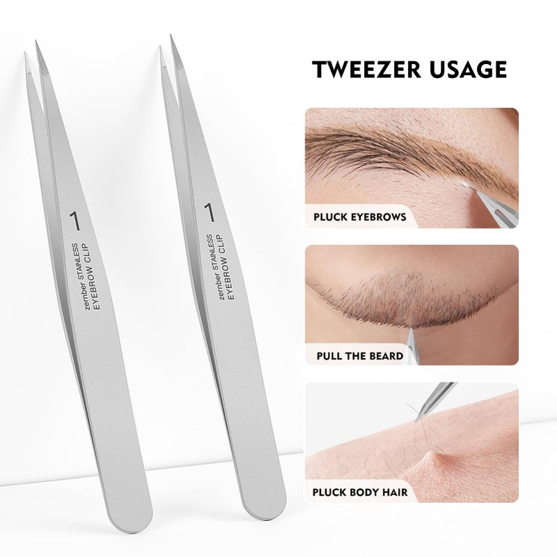 ZERNBER Pointed Tweezers for women Facial hair, Precision Tweezers for Eyebrows, Chin Hairï¼ŒIngrown Hair, Splinters, Glass Removalï¼ˆSilverï¼‰ - Image 4