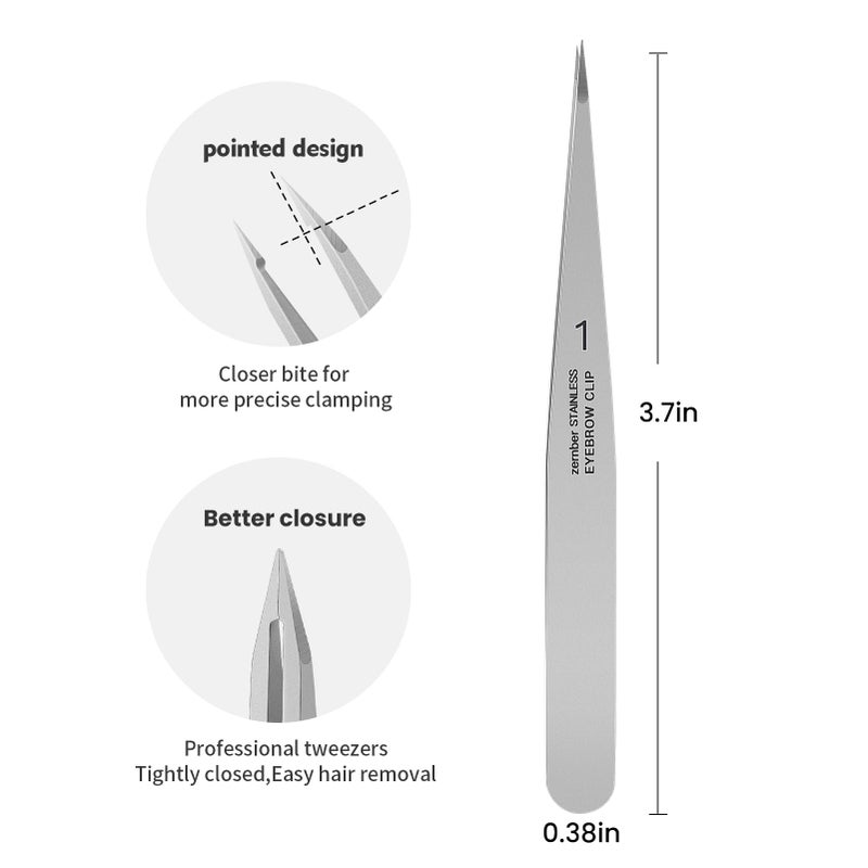 ZERNBER Pointed Tweezers for women Facial hair, Precision Tweezers for Eyebrows, Chin Hairï¼ŒIngrown Hair, Splinters, Glass Removalï¼ˆSilverï¼‰ - Image 5