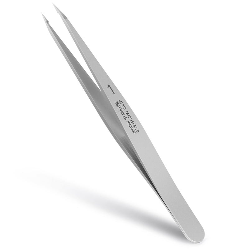 ZERNBER Pointed Tweezers for women Facial hair, Precision Tweezers for Eyebrows, Chin Hairï¼ŒIngrown Hair, Splinters, Glass Removalï¼ˆSilverï¼‰ - Image 1