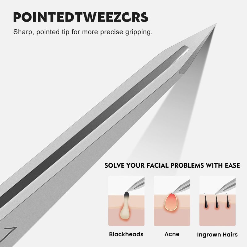 ZERNBER Pointed Tweezers for women Facial hair, Precision Tweezers for Eyebrows, Chin Hairï¼ŒIngrown Hair, Splinters, Glass Removalï¼ˆSilverï¼‰ - Image 2