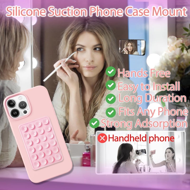 CERLINK Suction Phone Case Grip for Mobile Phone, Silicone Adhesive Sticker 24 Cup Strong Gripper Compatible with Mirror,Marble,Glass (Grey,White,Pink) - Image 4