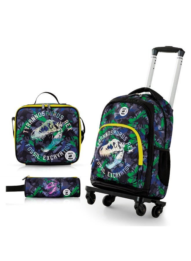 Eazy Kids Eazy Kids 17" Set of 4 Backpack w/ 4 Wheel Trolley, Lunch Bag and Pencil Case - T-Rex  - Image 1
