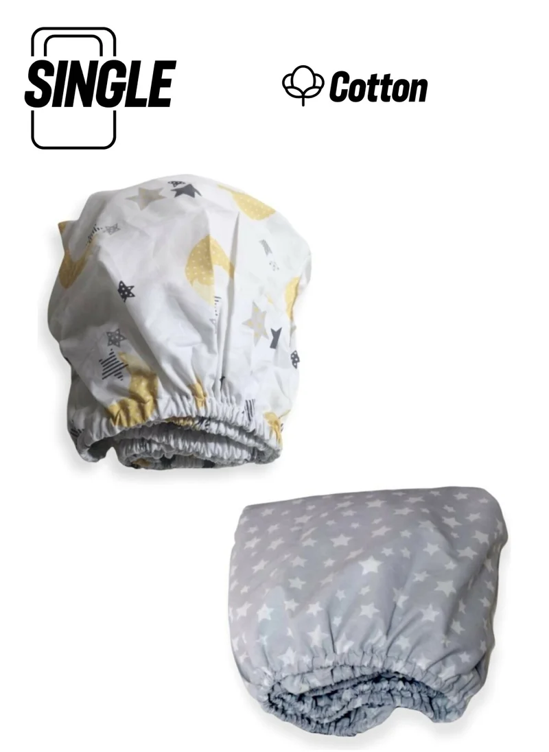 Bebek Özel Baby Special Cotton Baby and Kids Fitted Sheet with Yellow Moon and Gray Background 70X170 (2 Pieces)