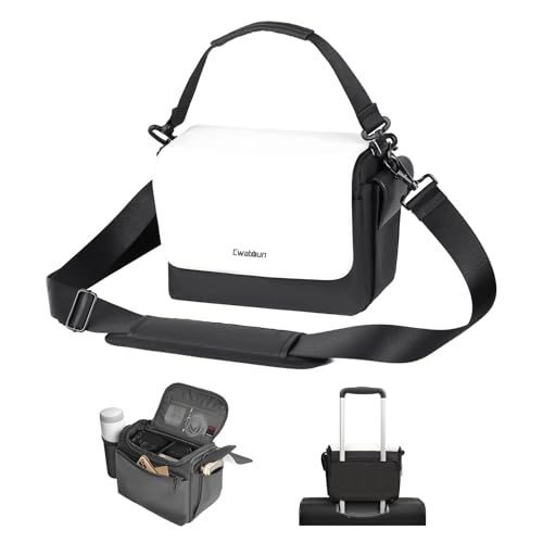 Cwatcun Camera Shoulder Bag, Waterproof Crossbody Case, Compact Photography Backpack, Compatible with Canon/Nikon/Sony/Fuji DSLR/SLR/Mirrorless Camera, Lens and Accessories, White - Image 1