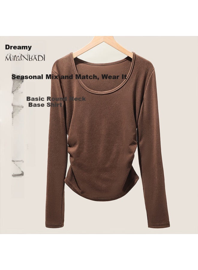 Moonbadi Women's Autumn And Winter Basic Shirt Retro Big U-neck Fashion Simple Inner Wear Slimming And Slimming All-match Warm Long-sleeved Top - Image 3