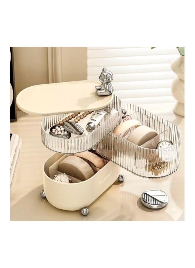 QSHOP 360 Degree Rotating Jewelry Accessories Organizer, Hair and Hair Ties Organizer Plastic Bathroom Container with Lid, Jewelry Organizer for Earrings, Rings, Necklaces  - Image 1