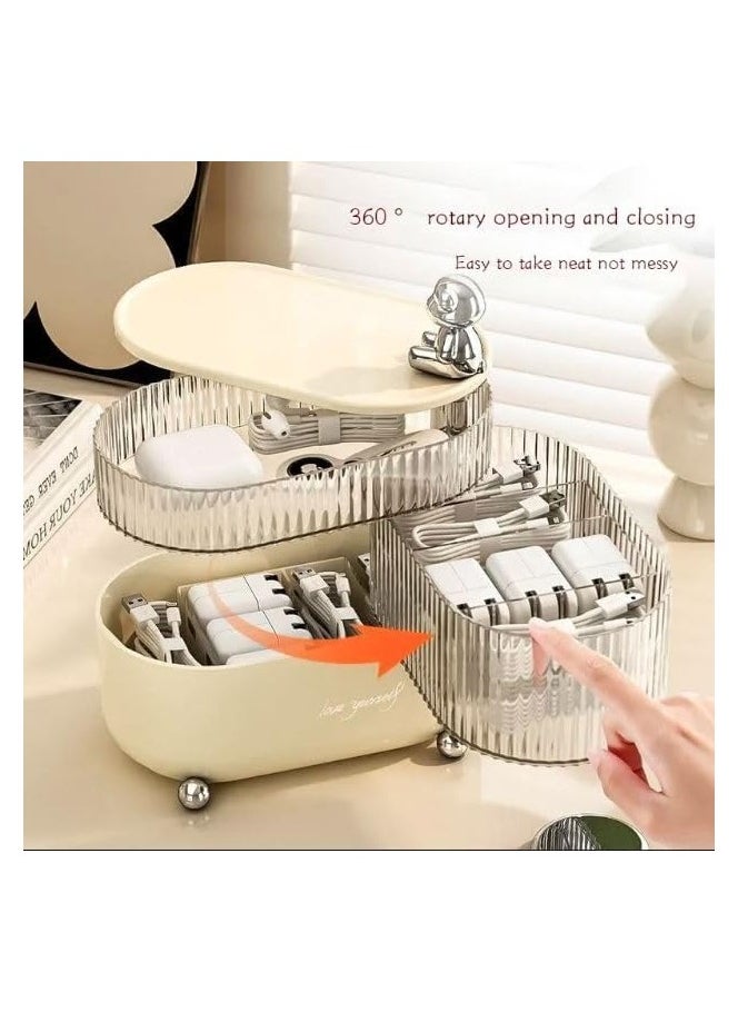 QSHOP 360 Degree Rotating Jewelry Accessories Organizer, Hair and Hair Ties Organizer Plastic Bathroom Container with Lid, Jewelry Organizer for Earrings, Rings, Necklaces  - Image 2