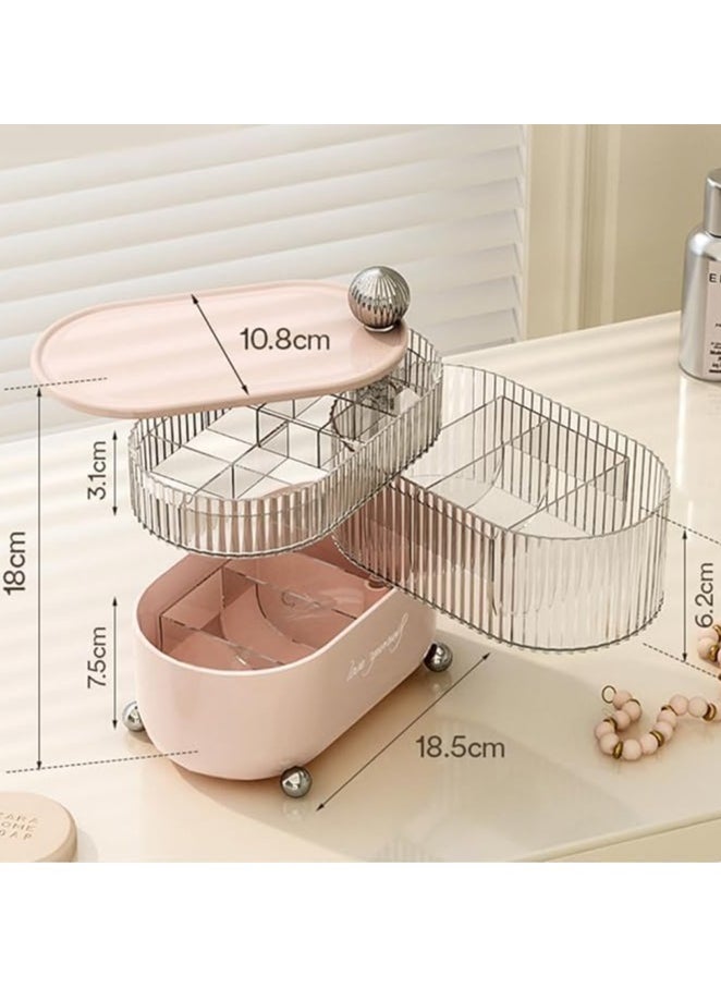 QSHOP 360 Degree Rotating Jewelry Accessories Organizer, Hair and Hair Ties Organizer Plastic Bathroom Container with Lid, Jewelry Organizer for Earrings, Rings, Necklaces  - Image 3