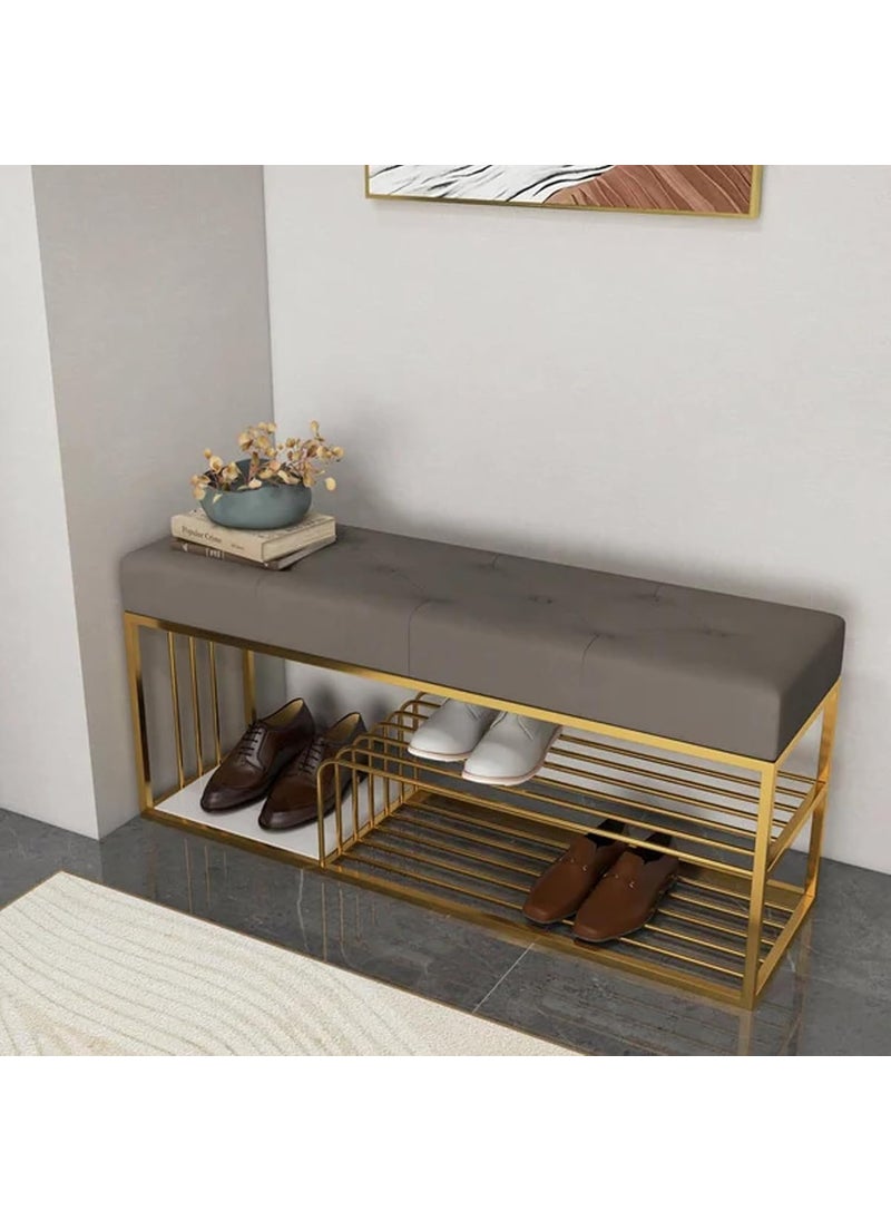 WooDintu WooDintu Stylish Upholsered Metal Bench for Living Room Shoes Rack for Store Room Ottoman Storage Bench for Entryway Bench for Mudroom Size 30 L x 14 W x 14 H Grey Golden 