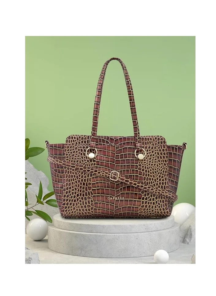 CAPRESE Caprese Miranda Satchel, Burgundy-Large | Stylish Handbag for Women with Animal Print | Secure Top Zip & Multiple Compartments | Perfect for Casual & Daily Use