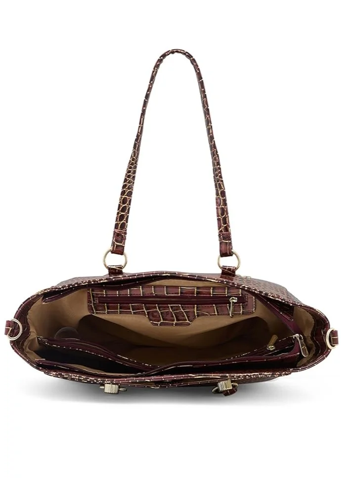 CAPRESE Caprese Miranda Satchel, Burgundy-Large | Stylish Handbag for Women with Animal Print | Secure Top Zip & Multiple Compartments | Perfect for Casual & Daily Use