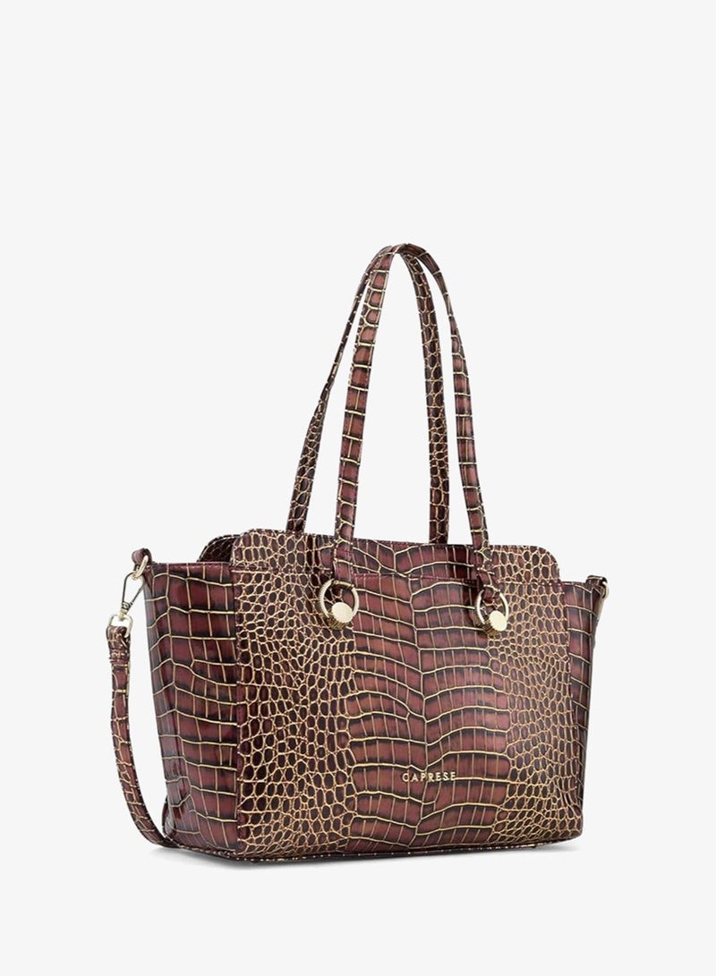 Caprese Miranda Satchel, Burgundy-Large | Stylish Handbag for Women with Animal Print | Secure Top Zip & Multiple Compartments | Perfect for Casual & Daily Use - Image 1