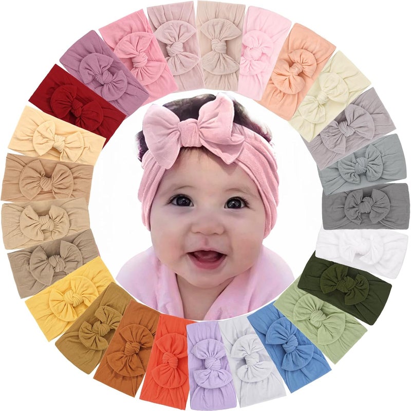 ALinmo 25 Pack Soft Wide Turban Baby Headbands with nylon Hair Bow Headwraps for Baby Girls Infants Newborn Hair Accessories Toddlers Kids and Children - Image 1