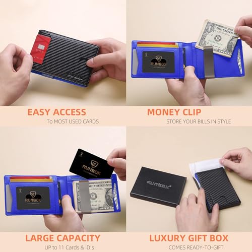 RUNBOX Slim Wallets for Men - Leather Money Clip Mens Wallet - RFID Blocking Front Pocket Bifold Wallet - Thin Credit Card Holder with Gift Box - Image 2