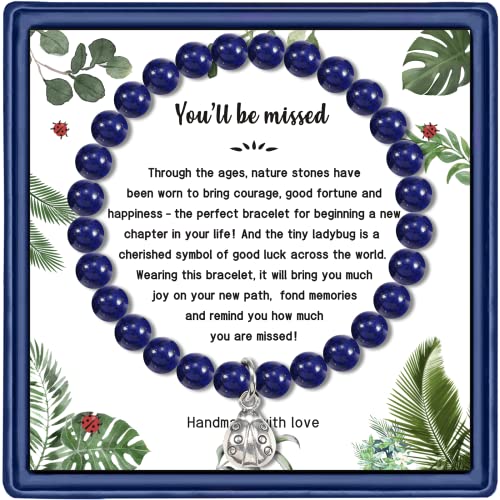 Haoze Retriement Gifts for Women Coworker Friends, Ladybug Good Luck Goodbye Farewell Bracelet for Women Men(Amazonite) - Image 1