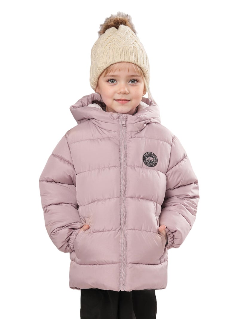 SOLOCOTE Toddler Girls Winter Coat Water Resistant Faux Down Filling Hooded Fleece Lined Little Kids Puffy Jacket Pink 7 Years - Image 1