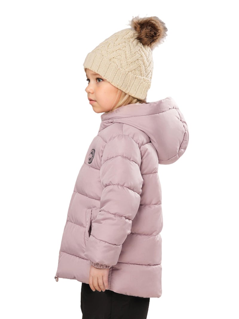 SOLOCOTE Toddler Girls Winter Coat Water Resistant Faux Down Filling Hooded Fleece Lined Little Kids Puffy Jacket Pink 7 Years - Image 2