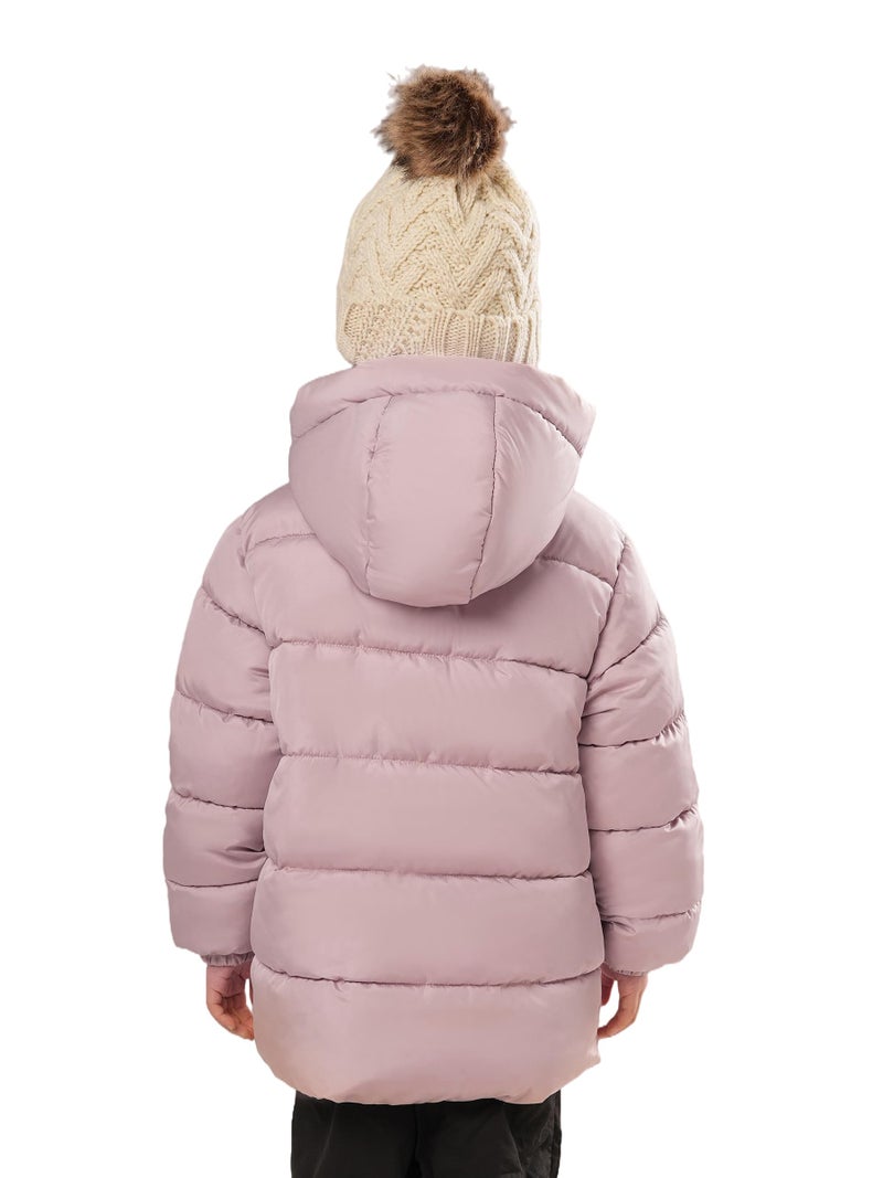 SOLOCOTE Toddler Girls Winter Coat Water Resistant Faux Down Filling Hooded Fleece Lined Little Kids Puffy Jacket Pink 7 Years - Image 3
