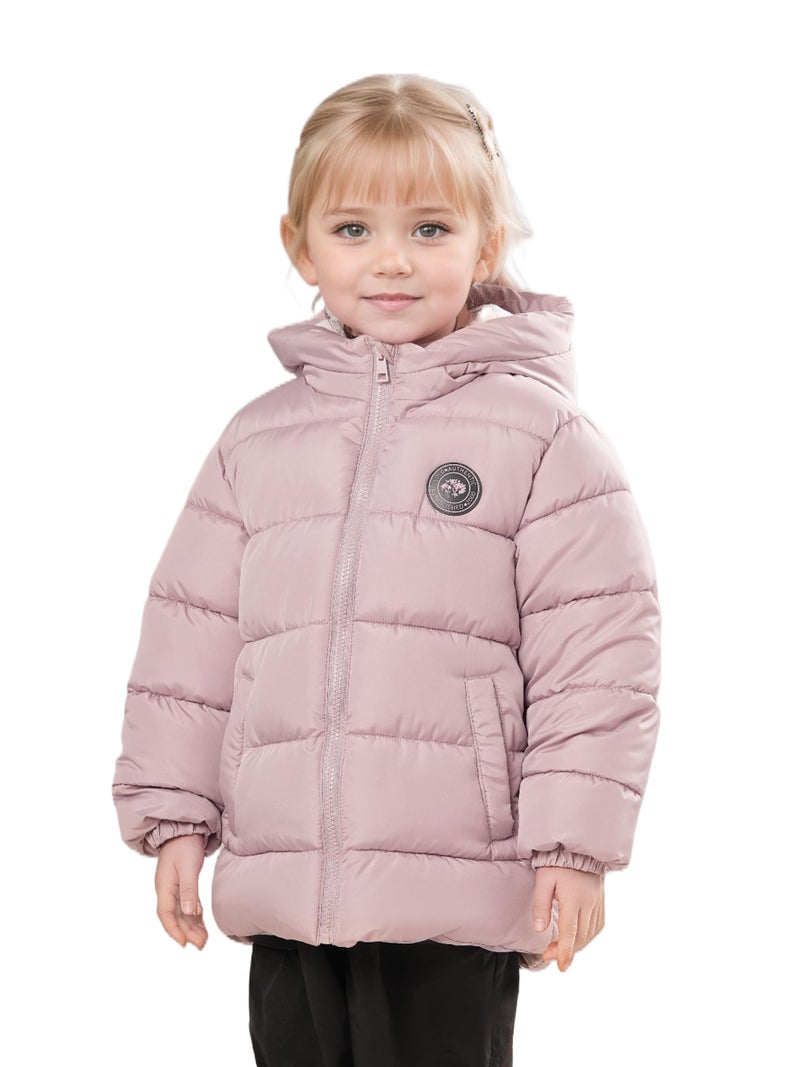 SOLOCOTE Toddler Girls Winter Coat Water Resistant Faux Down Filling Hooded Fleece Lined Little Kids Puffy Jacket Pink 7 Years - Image 4