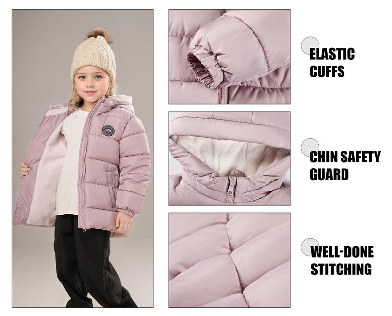 SOLOCOTE Toddler Girls Winter Coat Water Resistant Faux Down Filling Hooded Fleece Lined Little Kids Puffy Jacket Pink 7 Years - Image 5