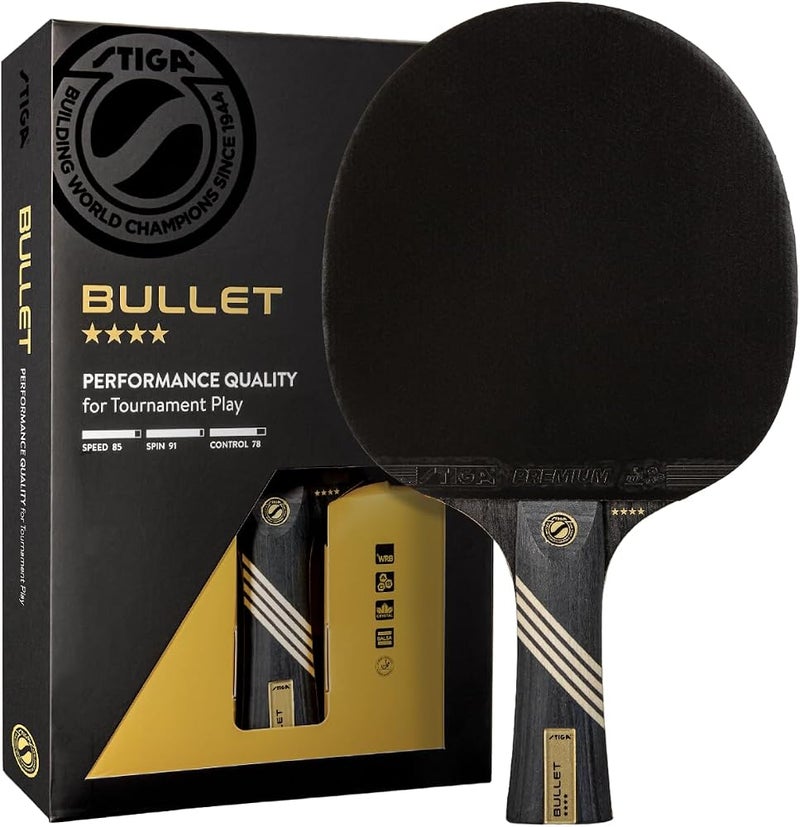 ستيجا مضرب تنس الطاولة STIGA Bullet Ping Pong – شفرة مكونة من 5 طبقات خفيفة جدًا – إسفنج عالي الجودة بسمك 2 مم – مقبض متوسع لقبضة أفضل – مضرب ممتاز للعب التنس الطاولة في المنافسات - Image 1