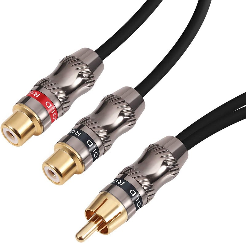Devinal RCA Splitter, RCA 1 Male to 2 Female Cable Adapter, Stereo Audio RCA Y-Cable Heavy Duty, subwoofer Splitter Gold Plated 10" (25 cm) - Image 1