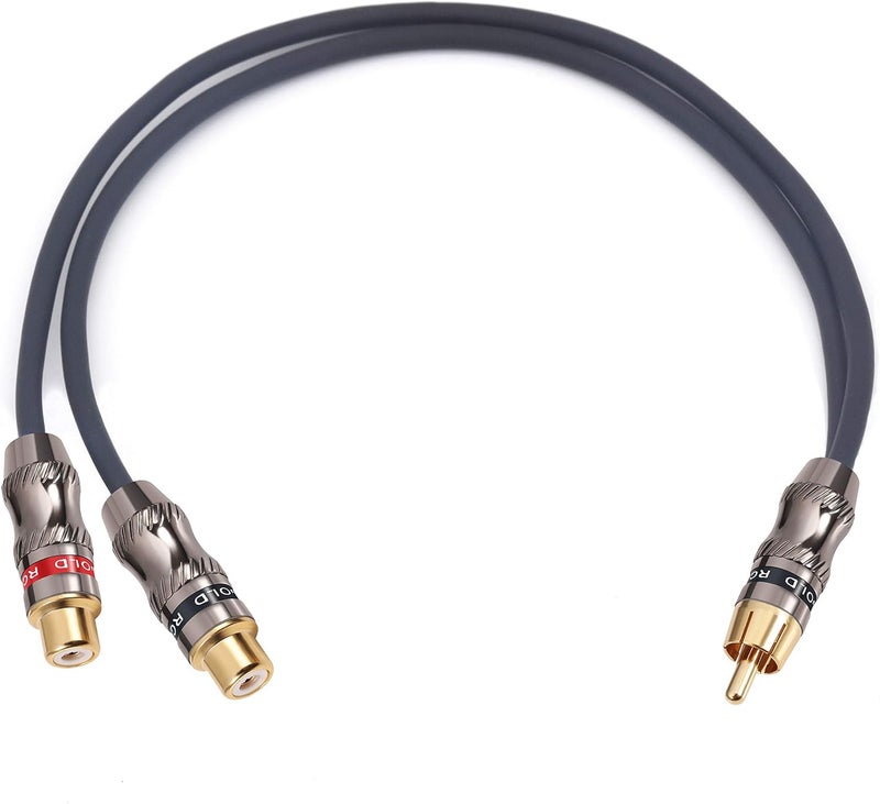 Devinal RCA Splitter, RCA 1 Male to 2 Female Cable Adapter, Stereo Audio RCA Y-Cable Heavy Duty, subwoofer Splitter Gold Plated 10" (25 cm) - Image 2