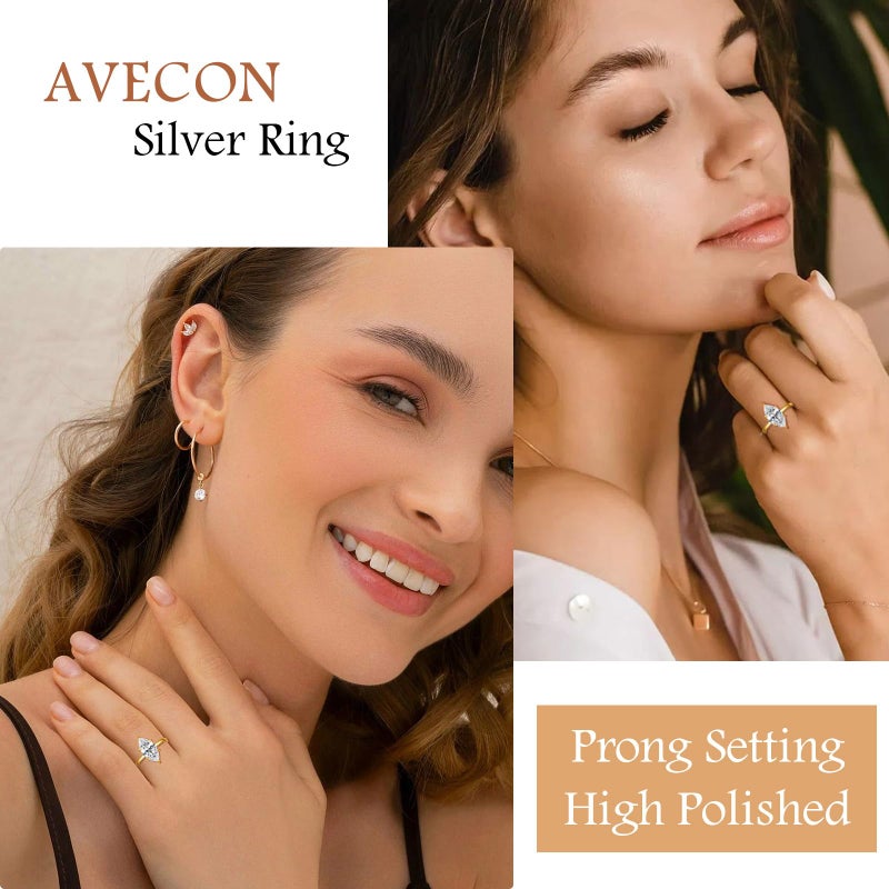 AVECON 3.5CT Marquise Cut Engagement Ring for Women, Wedding Promise Cubic Zirconia Band, 14K Gold Plated Simulated Diamond Rings Size 7 - Image 4