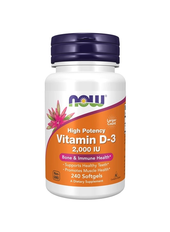 now Supplements Vitamin D3 2000 Iu High Potency Structural Support 240 Softgels - Image 1