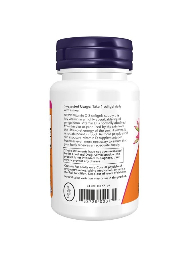 now Supplements Vitamin D3 2000 Iu High Potency Structural Support 240 Softgels - Image 3