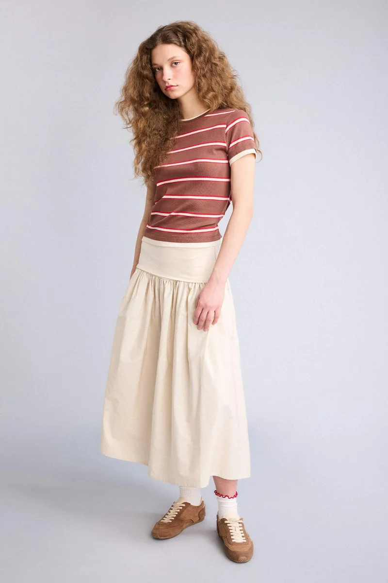 ديفاكتو A-Line High Waist Poplin Midi Skirt