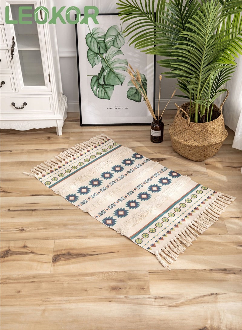 LEOKOR Floor Mat Soft Touch Hand-Woven Cotton And Linen Area Rugs Bohemian Fringed Small Rug Bedroom Modern Decor Mat 60*90cm - Image 2