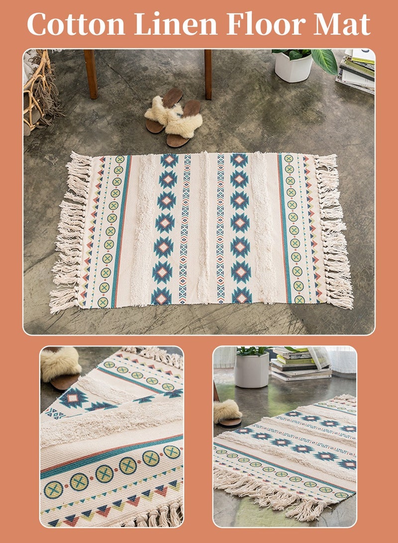 LEOKOR Floor Mat Soft Touch Hand-Woven Cotton And Linen Area Rugs Bohemian Fringed Small Rug Bedroom Modern Decor Mat 60*90cm - Image 4