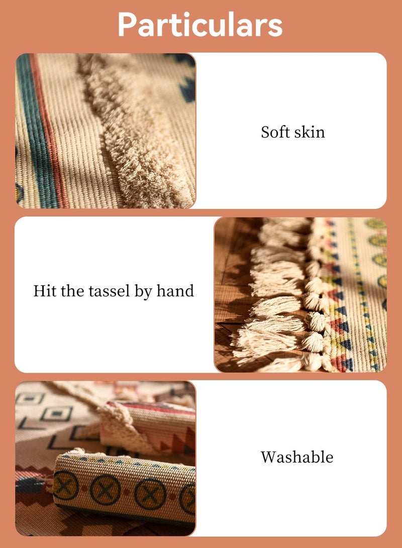 LEOKOR Floor Mat Soft Touch Hand-Woven Cotton And Linen Area Rugs Bohemian Fringed Small Rug Bedroom Modern Decor Mat 60*90cm - Image 5