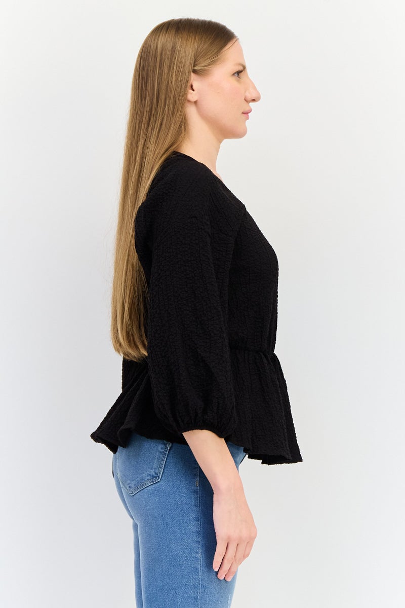 DESIGUAL Women Round Neck Long Sleeves Plain Blouse, Black - Image 2