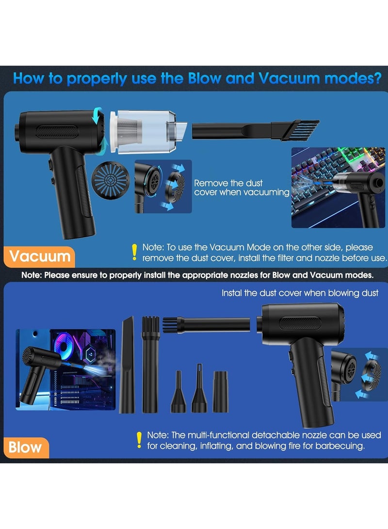 جوي لينك منفاخ هواء ومكنسة كهربائية مضغوطة، جهاز 3 في 1 لاسلكي – محرك عالي السرعة بسرعة 50000 دورة/دقيقة، قابل لإعادة الشحن، بثلاث سرعات، مع 6 فوهات – مناسب للسيارة، ولوحة المفاتيح، والمنزل، والإلكترونيات - Image 4