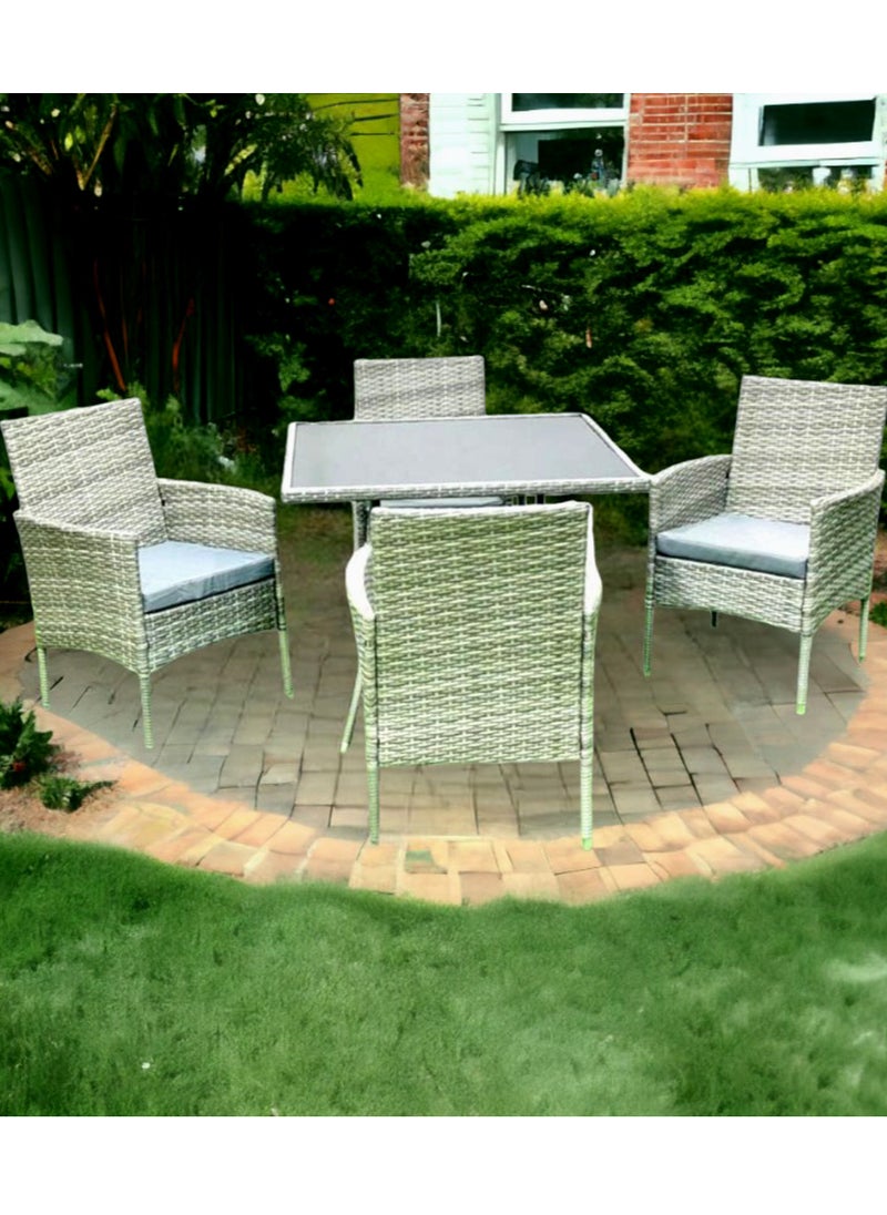 Living - Set Of 5 Pieces, Dining Table with 4 Outdoor Wicker Rattan Chairs 90*90*75 CM - Image 1