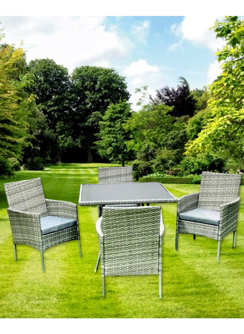 Living - Set Of 5 Pieces, Dining Table with 4 Outdoor Wicker Rattan Chairs 90*90*75 CM - Image 1