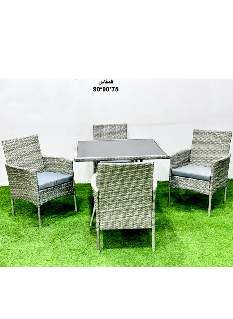 Living - Set Of 5 Pieces, Dining Table with 4 Outdoor Wicker Rattan Chairs 90*90*75 CM - Image 1