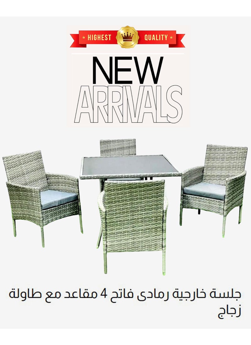 Living - Set Of 5 Pieces, Dining Table with 4 Outdoor Wicker Rattan Chairs 90*90*75 CM - Image 1