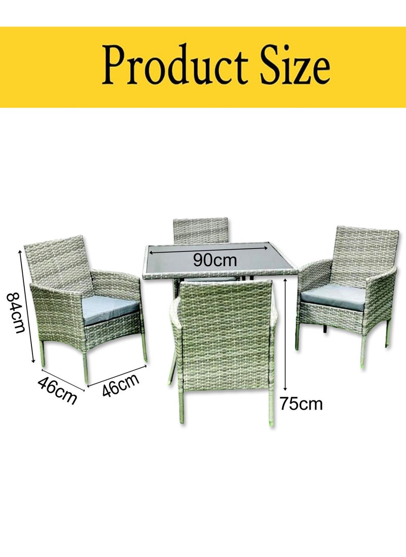 Living - Set Of 5 Pieces, Dining Table with 4 Outdoor Wicker Rattan Chairs 90*90*75 CM - Image 1