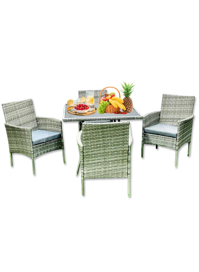 Living - Set Of 5 Pieces, Dining Table with 4 Outdoor Wicker Rattan Chairs 90*90*75 CM - Image 1